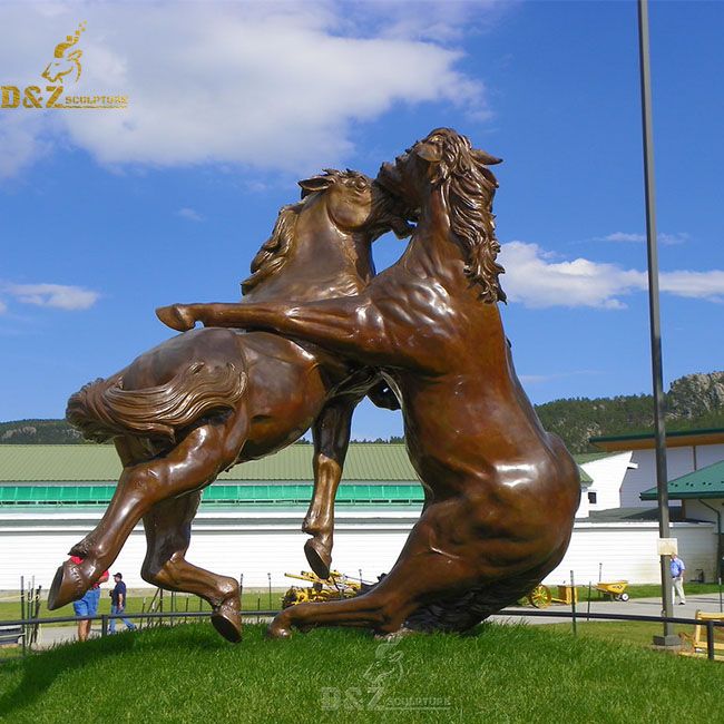 Large bronze fighting stallions memorial sculpture