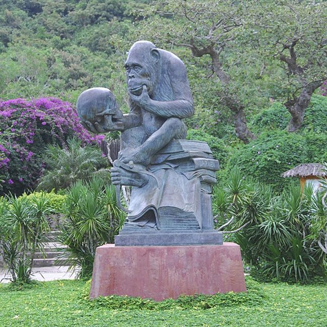 philosophizing monkey statue
