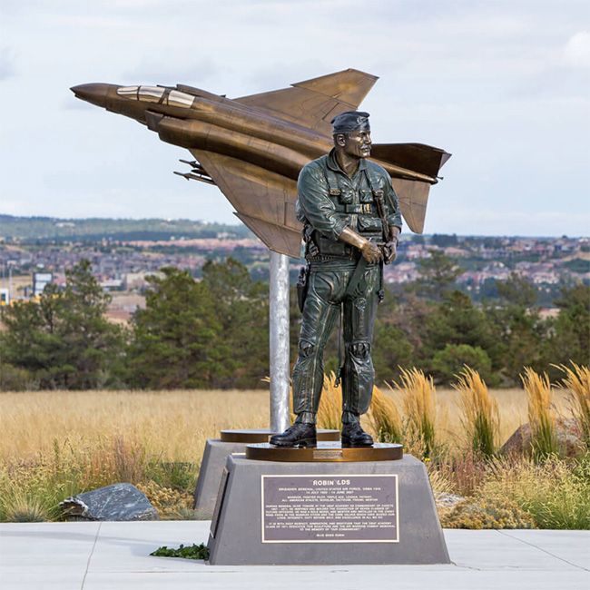 The Air Warrior Combat Memorial bronze statue of former commandant of cadets and ace pilot Robin Olds
