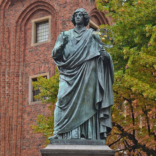 Statue of copernicus and celestial Spheres