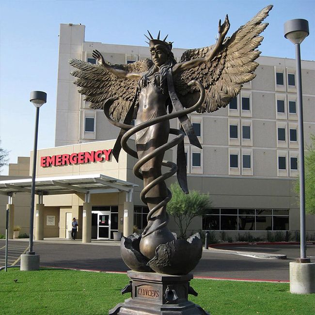 Large outdoor bronze Caduceus angel statue