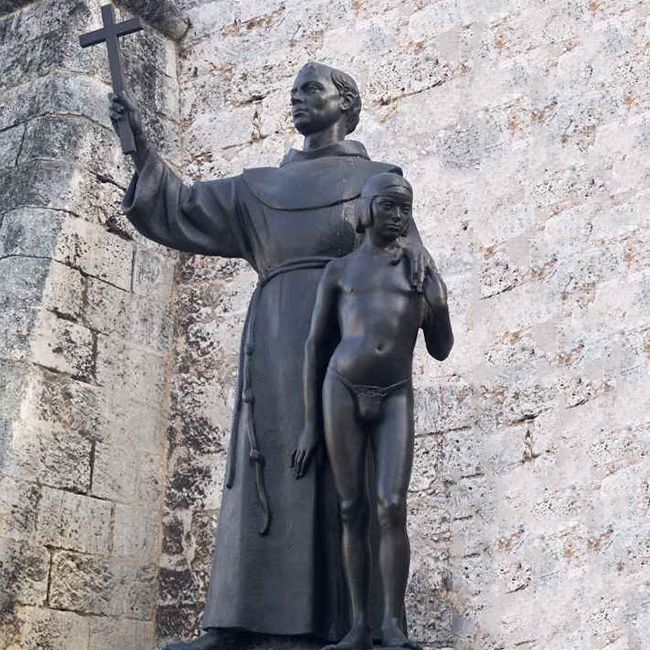 Statue Fray Junipero Serra with indian boy