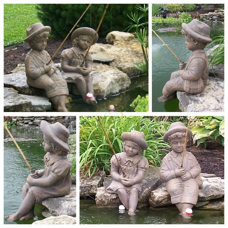 Little boy and girl fishing statue