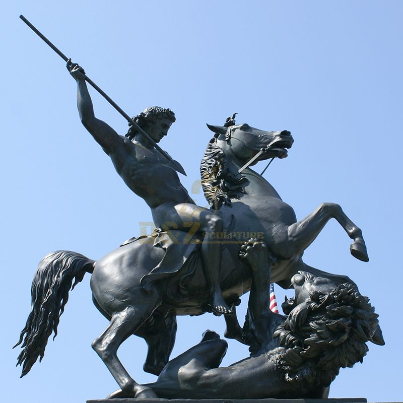 Bronze equestrian the lion fighter statue
