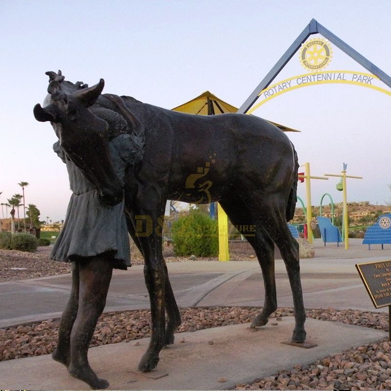 Girl and first love horse bronze statue