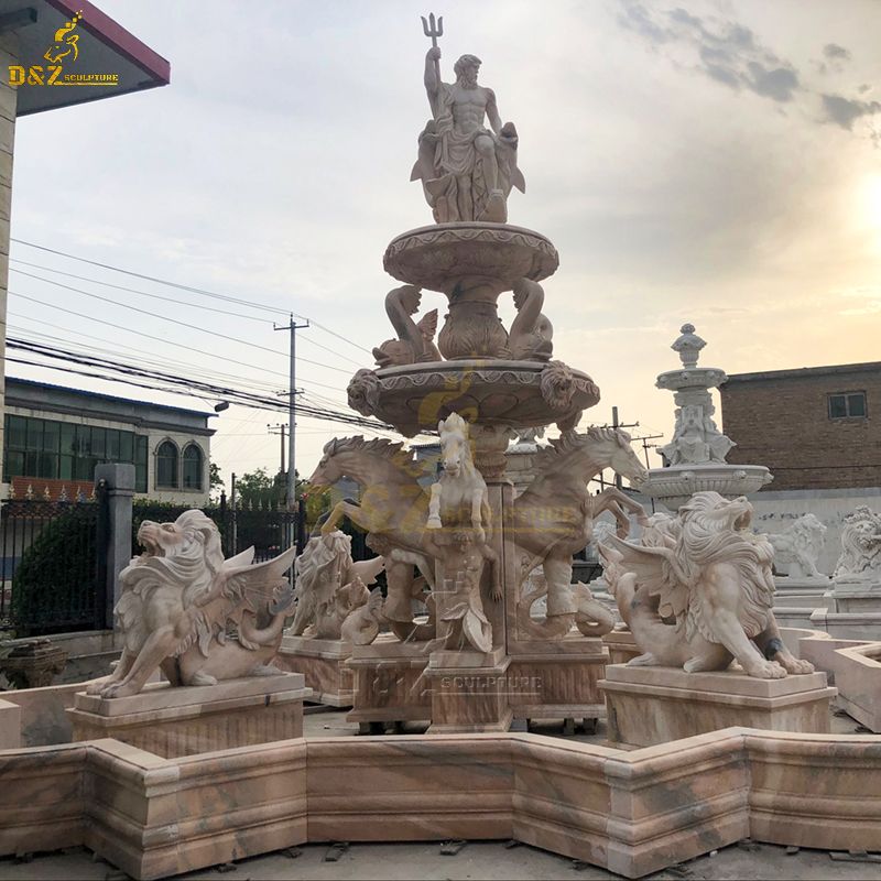 Hot selling Poseidon lions and horses marble water fountain