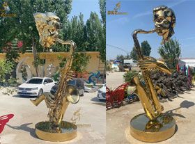 Custom made stainless steel plated gold saxophone player sculpture for sale DZ-01