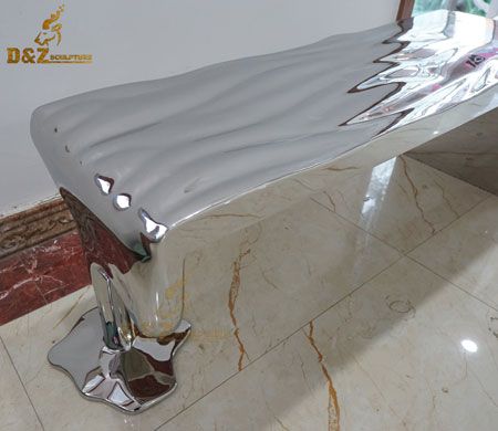 Water waved modern mirrored metal large art deco coffee table