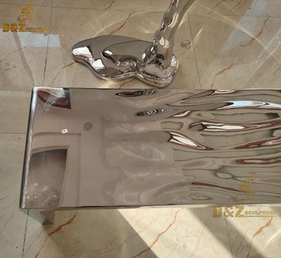 Water waved modern mirrored metal large art deco coffee table