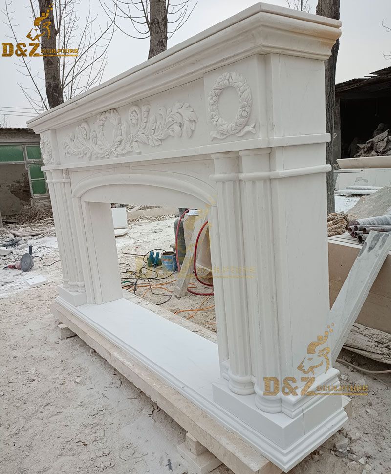 custom made white stone modern fireplace mantel decor