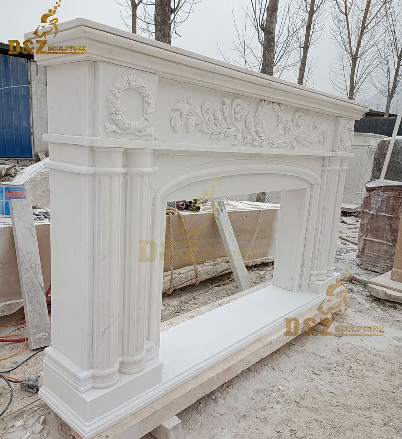 custom made white stone modern fireplace mantel decor