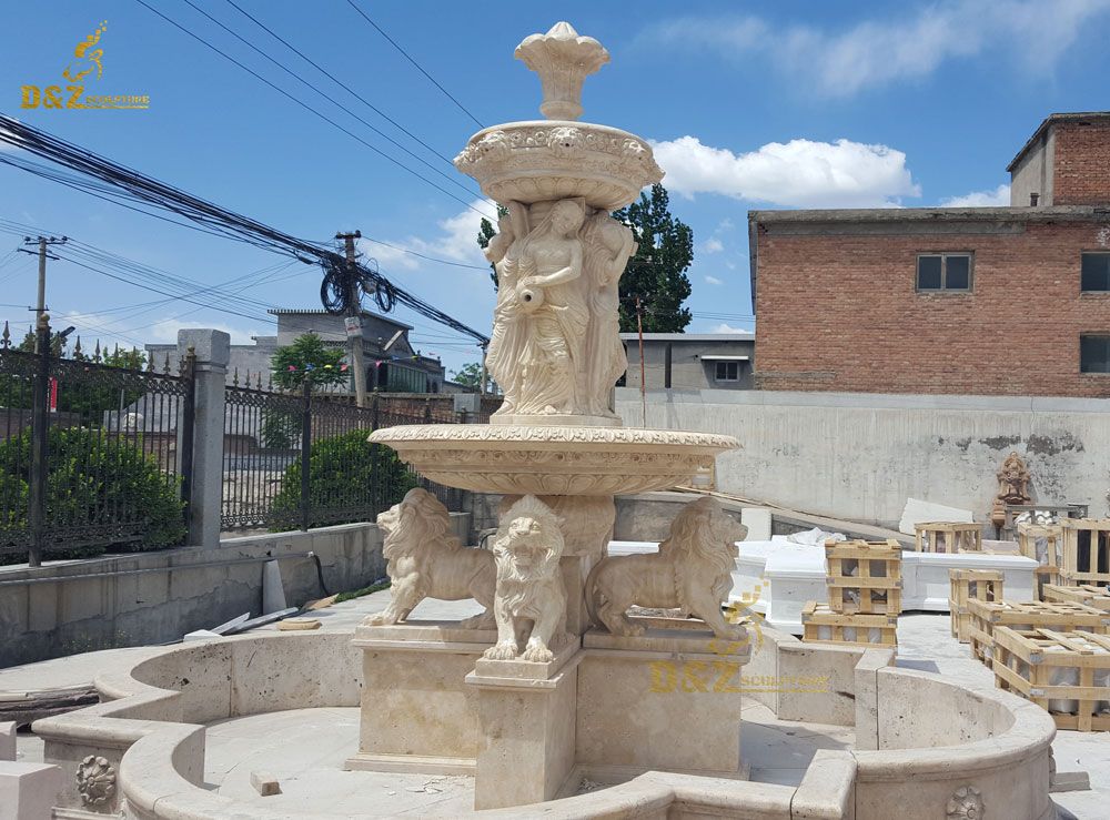 Outdoor famous garden lion water fountain in stock
