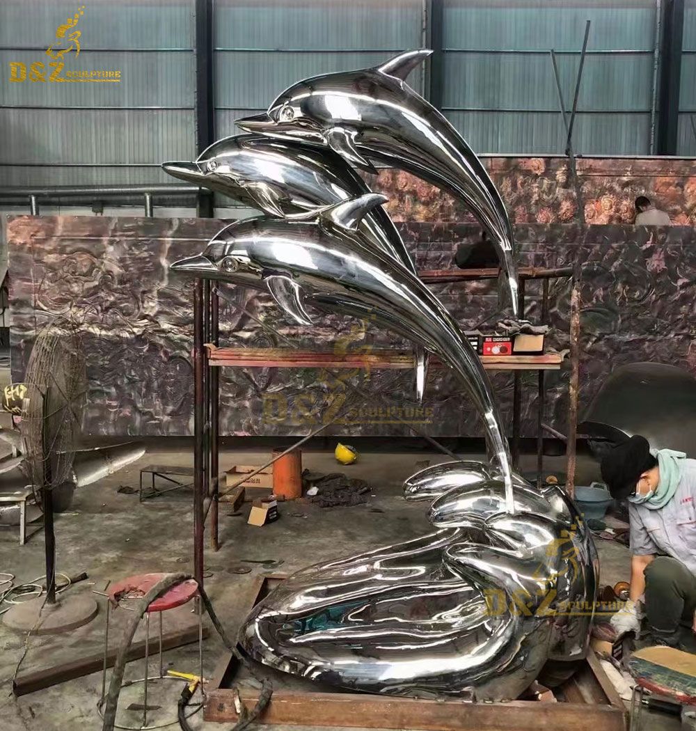 Large stainless steel outdoor dolphin statues for sale DZ-33