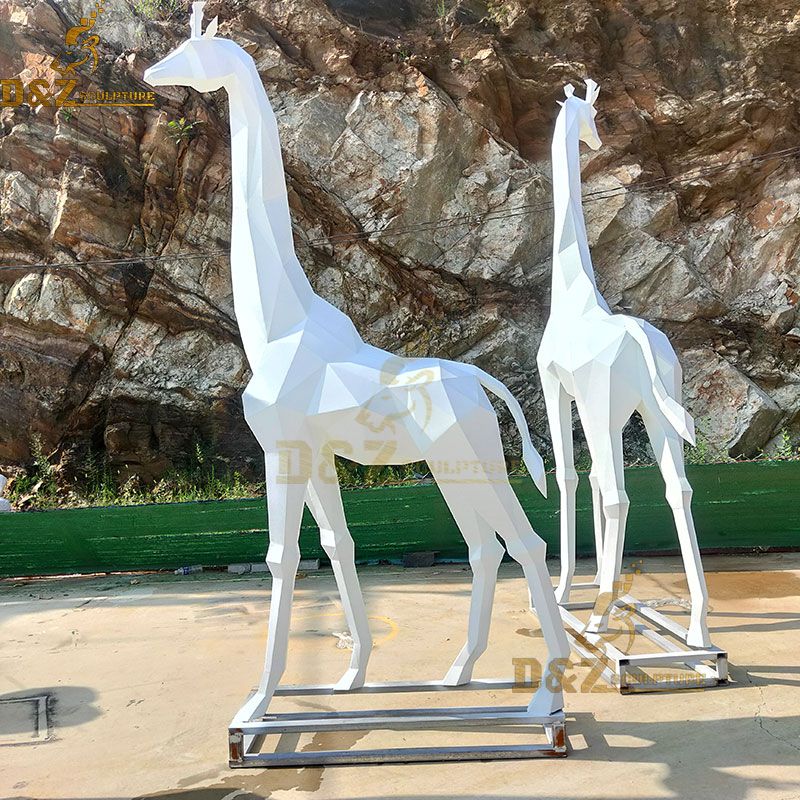 standing tall giraffe statue white geometric animal decor DZ-66