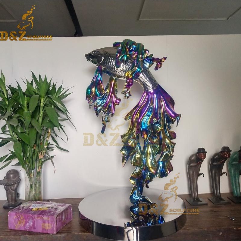 Custom made large metal fish sculpture plated colorful DZ-86