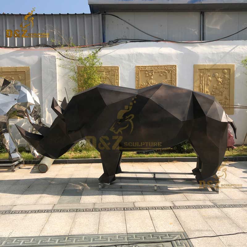 Stainless steel geometric large black rhino statue DZ-93
