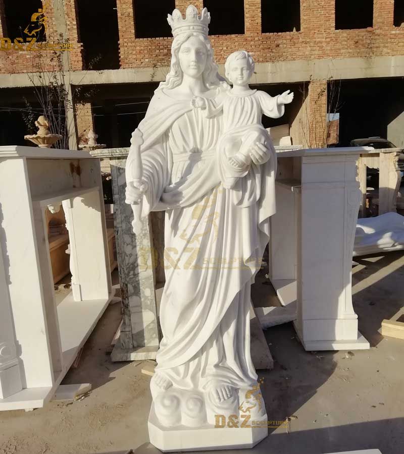 Custom made natural white marble mary holding jesus statue DZ-99