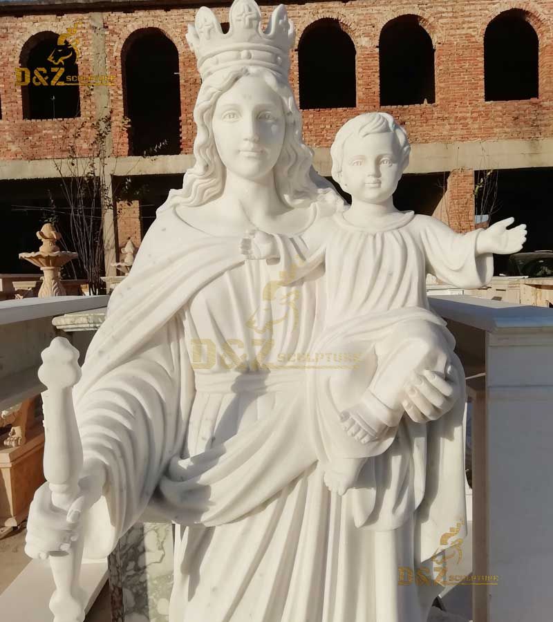 Custom made natural white marble mary holding jesus statue DZ-99