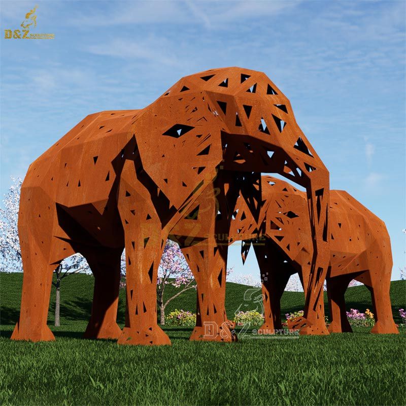 Large Corten Steel Abstract Elephants Garden Sculpture