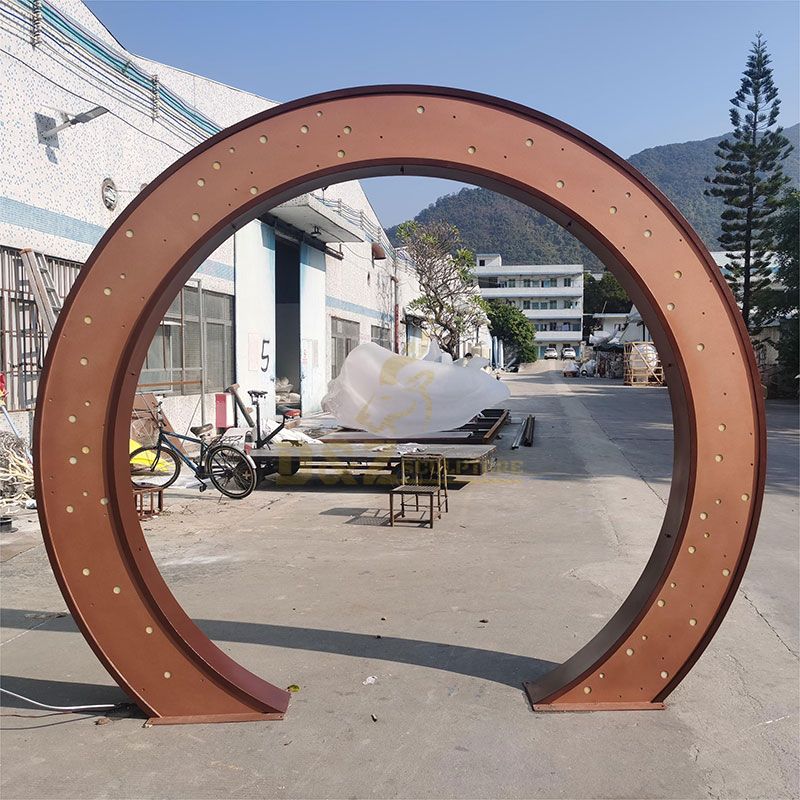 Corten steel outdoor water fountain circular light spray sculpture DZ-107