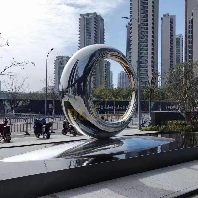 Large stainless steel metal sculpture mirror irregular ring urban outdoor sculpture DZ-113