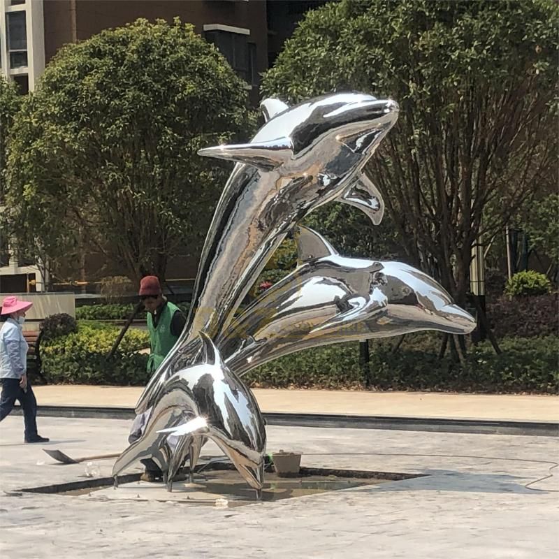 Large outdoor stainless steel dolphin metal statue - shining mirror art DZ-119