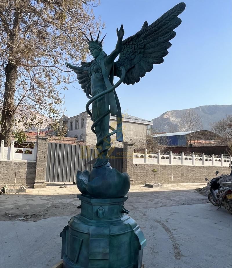 Customized large outdoor bronze Caduceus angel statue