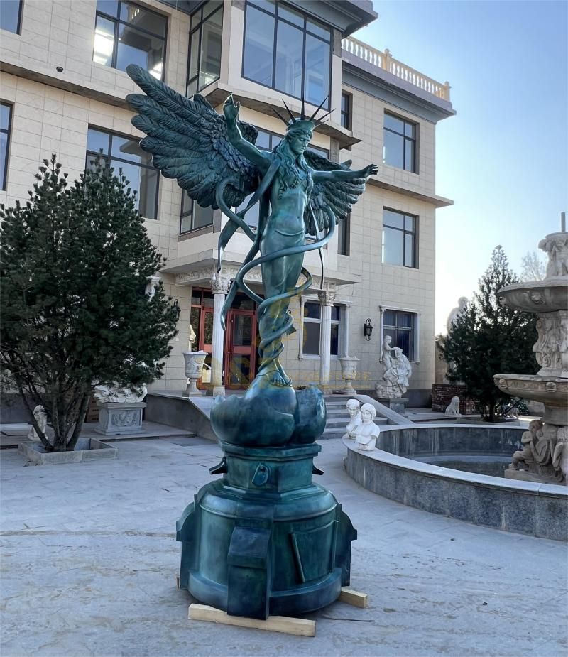 Customized large outdoor bronze Caduceus angel statue