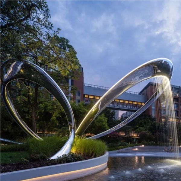 Customized stainless steel pipe surround outdoor fountain sculpture city square park metal sculpture DZ-122