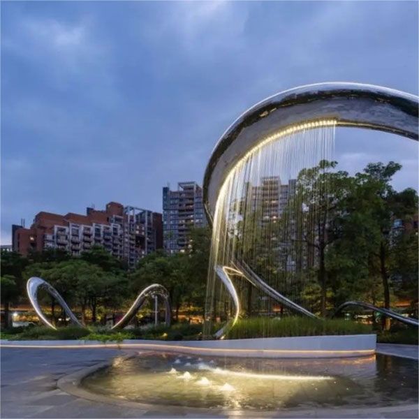 Customized stainless steel pipe surround outdoor fountain sculpture