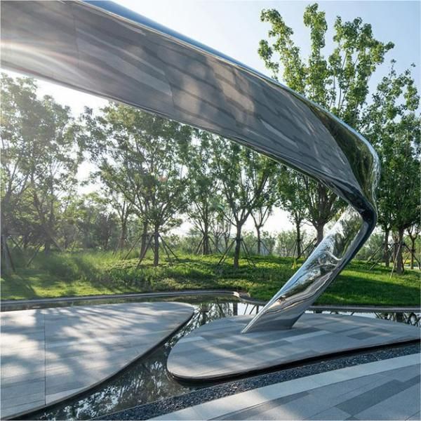 Custom large double streamers mirror metal sculpture