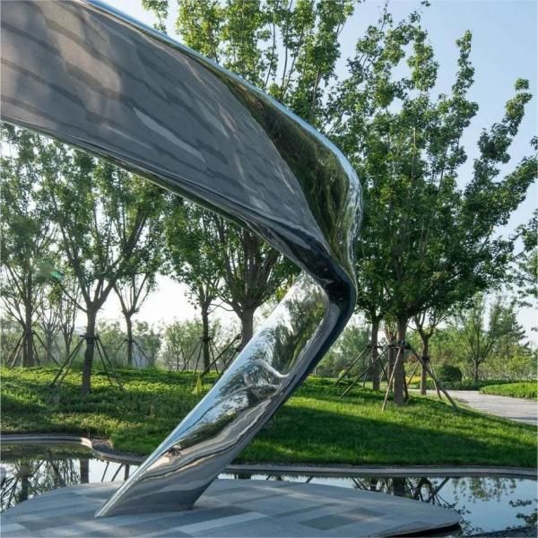 Custom large double streamers mirror metal sculpture