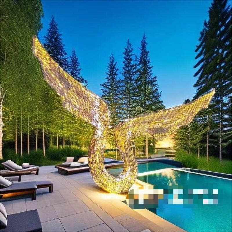 large metal wing sculpture lighting decoration