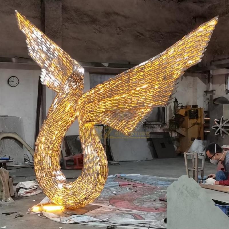 large metal wing sculpture lighting decoration