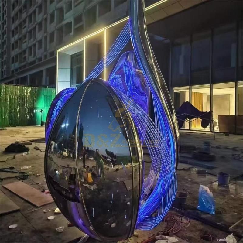 Outdoor abstract art sculpture Urban mirror stainless steel light sculpture can be customized DZ-128