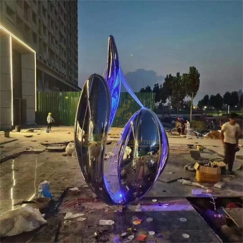 Outdoor abstract art sculpture Urban mirror stainless steel light sculpture