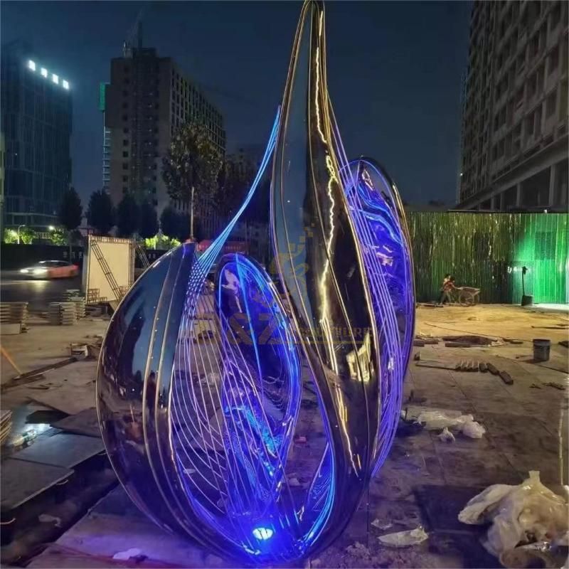 Outdoor abstract art sculpture Urban mirror stainless steel light sculpture