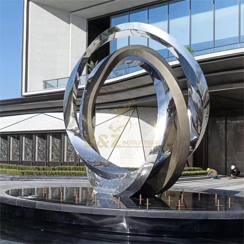 Large modern stainless steel mirror ring sculpture City art sculpture DZ-129