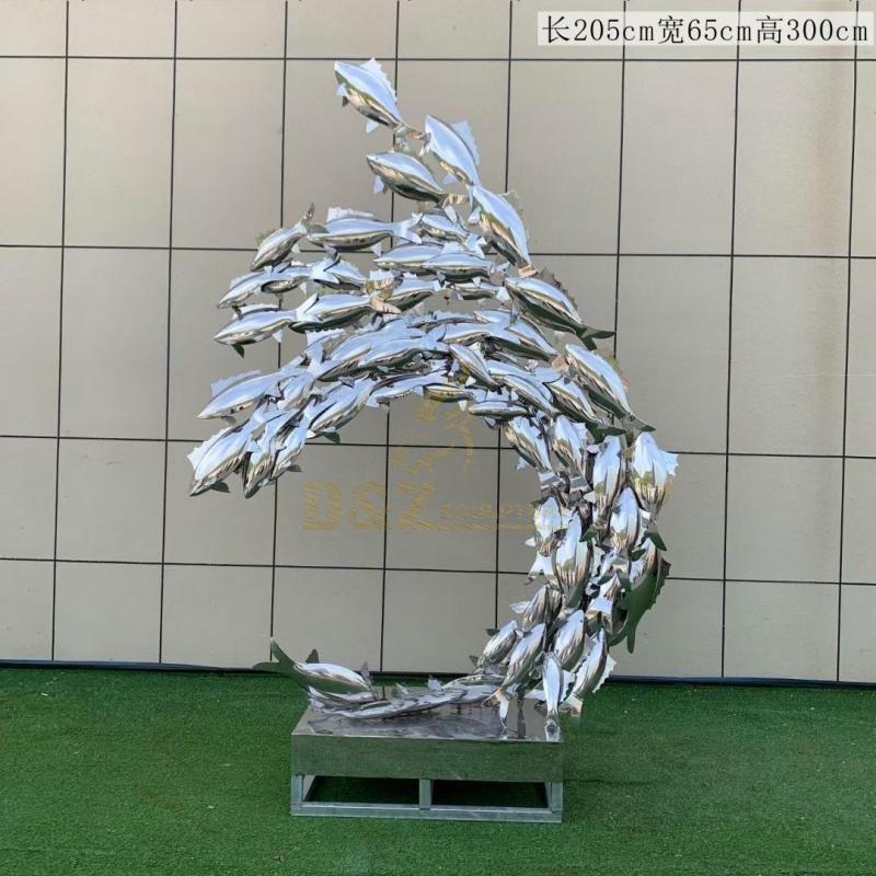 Custom large stainless steel mirror fish sculpture art deco DZ-133