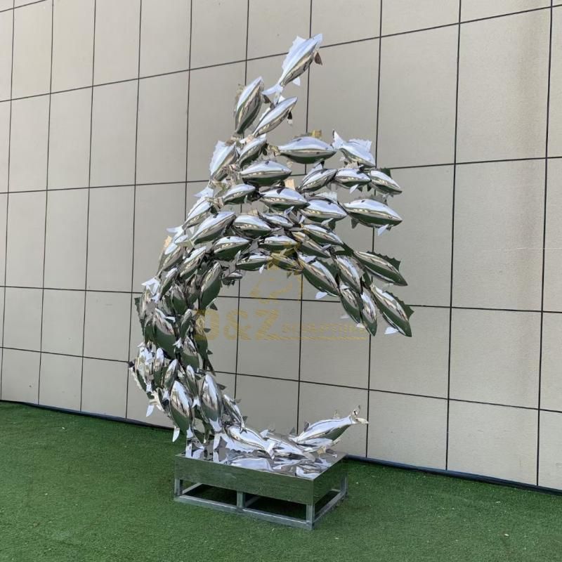 Custom large stainless steel mirror fish sculpture art deco