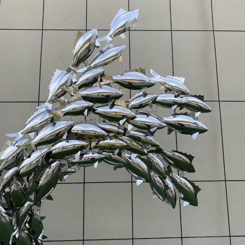 Custom large stainless steel mirror fish sculpture art deco