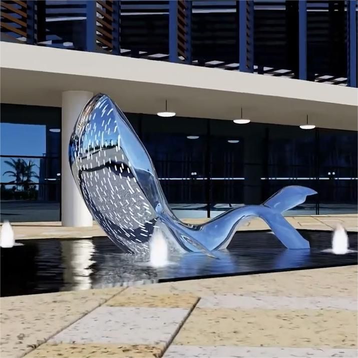 Customized large stainless steel blue whale sculpture public decoration sculpture