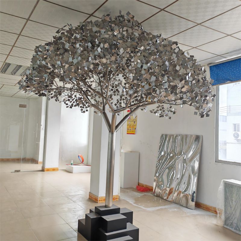 Large stainless steel metal tree sculpture for sale in stock