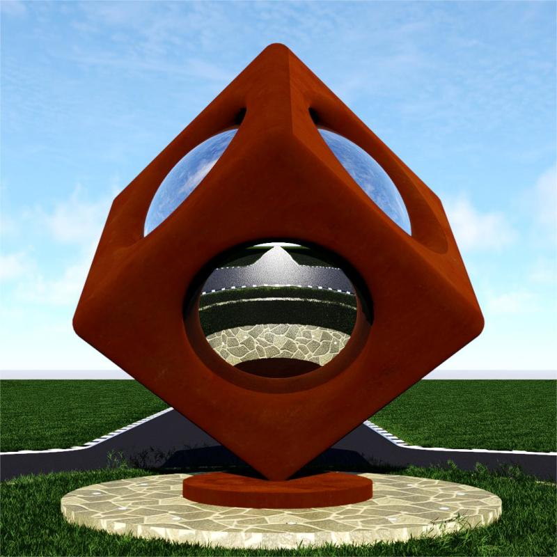 Large Metal Sculpture: Sphere in a Cube City Landmark Art Sculpture Project Custom