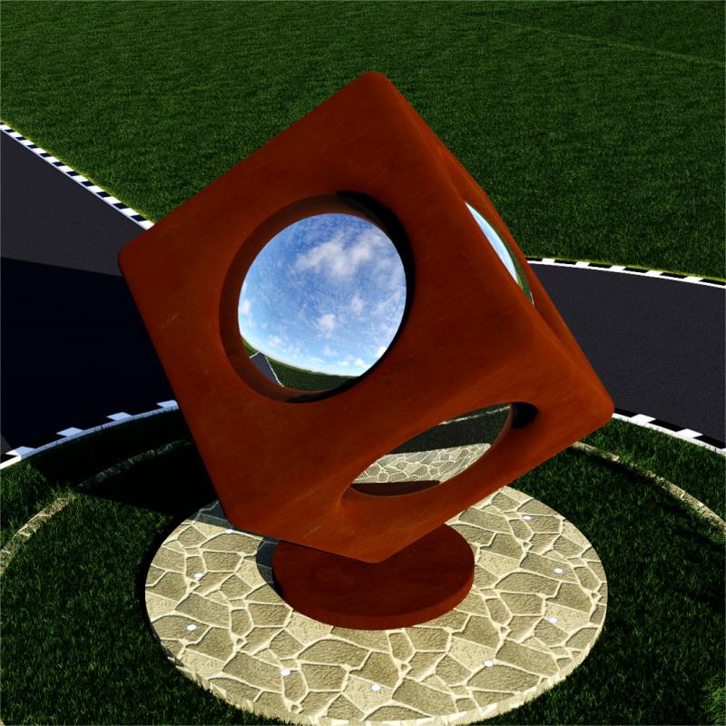 Large Metal Sculpture: Sphere in a Cube City Landmark Art Sculpture Project Custom