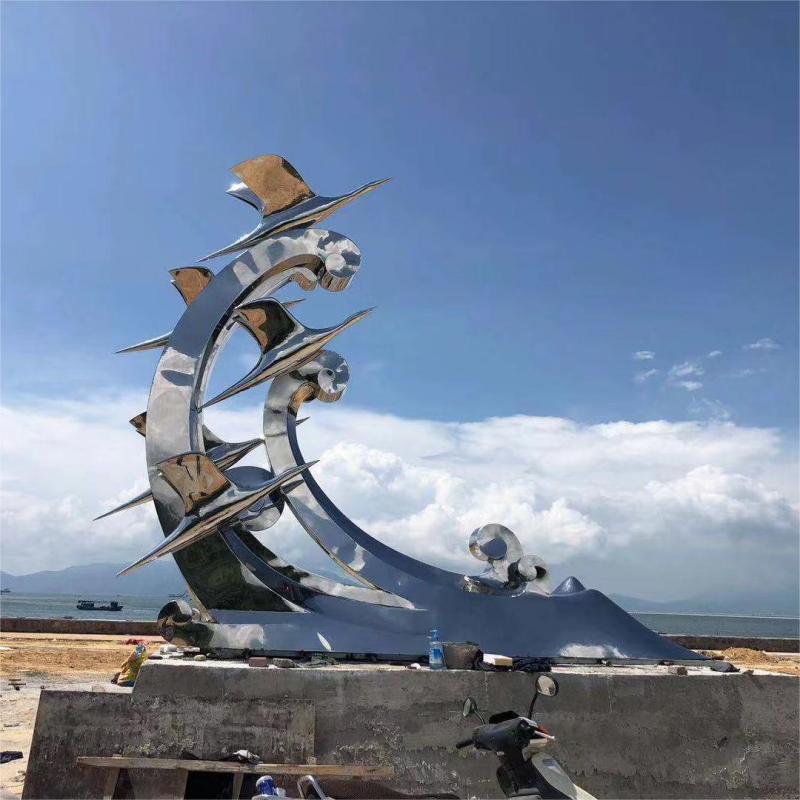 Large metal sculpture seagull chasing waves landscape park art decoration for sale DZ-150