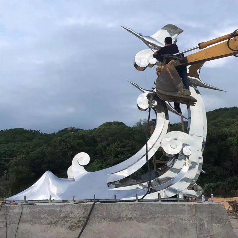 Large metal sculpture seagull chasing waves landscape park art decoration for sale