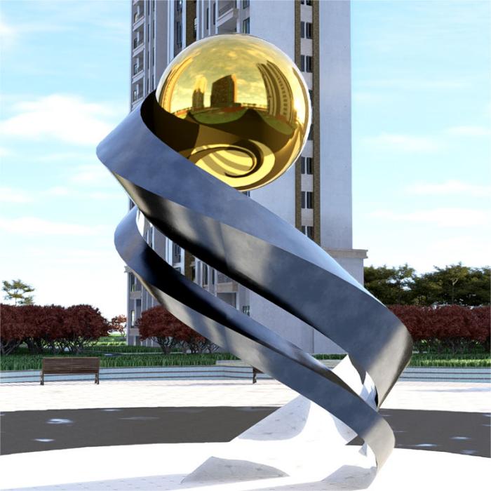 Large abstract art golden ball sculpture community square public landscape decoration project DZ-153