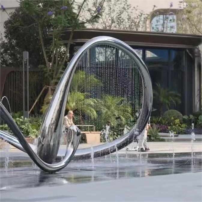 Outdoor water fountain sculpture, modern abstract decorative art sculpture