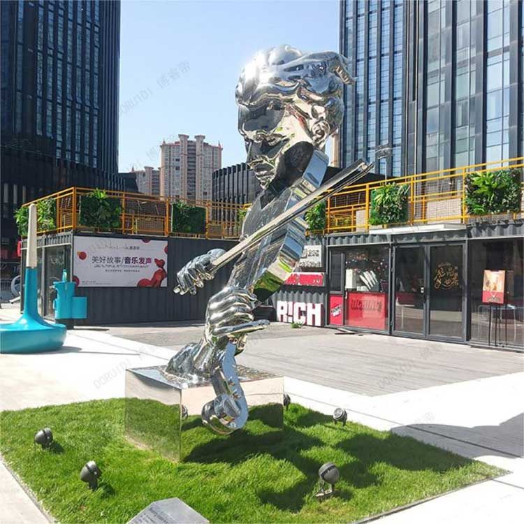 Modern abstract music art sculpture outdoor mirror stainless steel sculpture